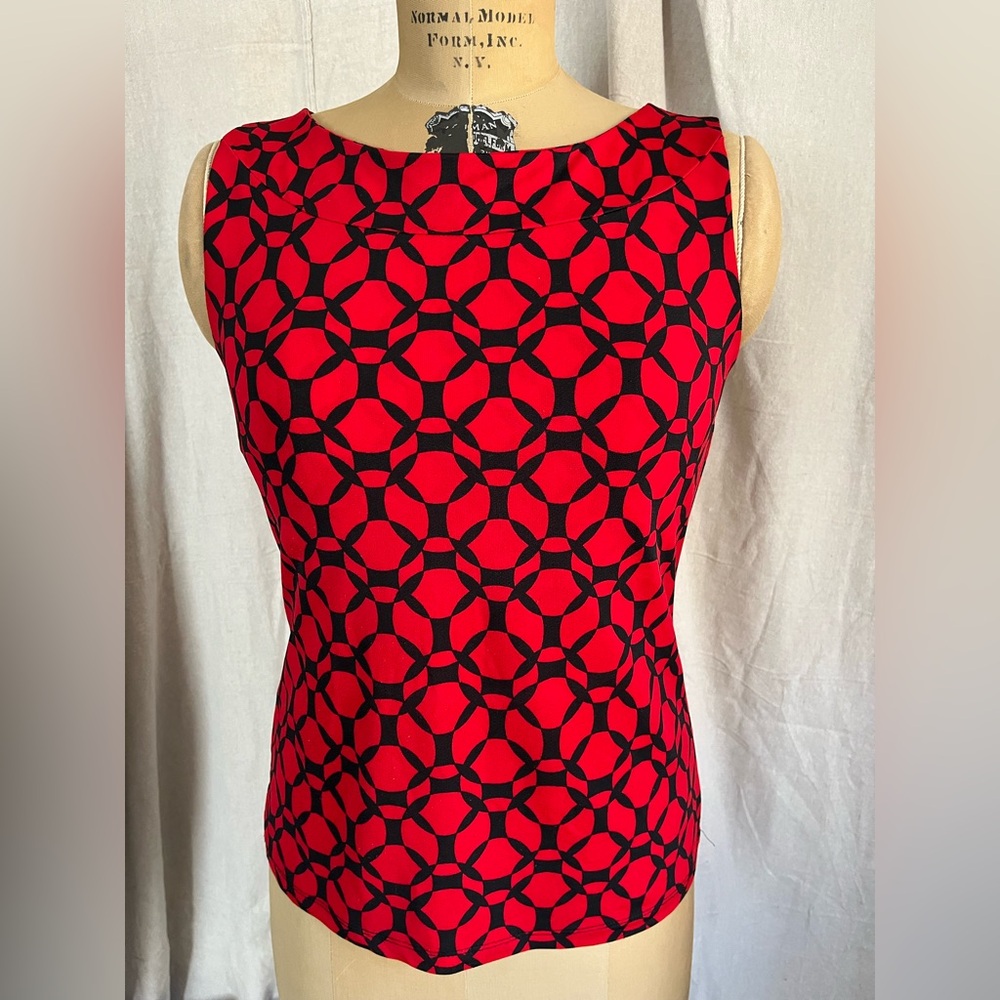 dressbarn Patterned Sleeveless Boatneck Top